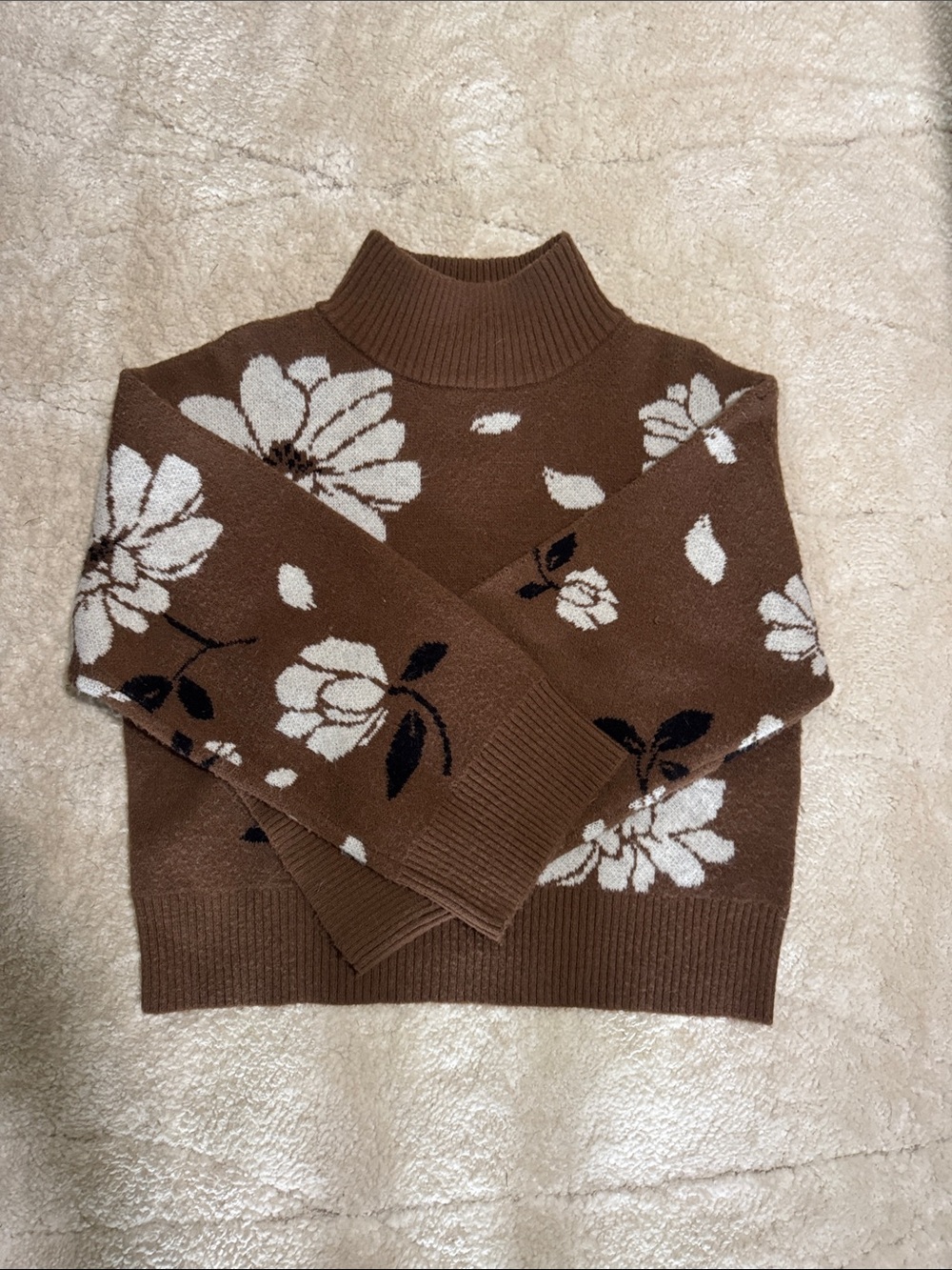 Pink Lily Brown Floral Turtleneck Sweater
